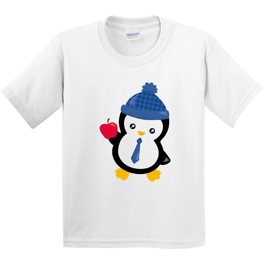 Inktastic Penguin Going To School, Cute Penguin, Apple, Hat Youth T-Shirt Back
