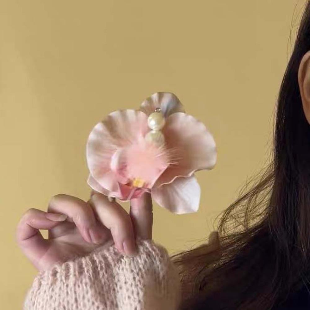Sweet Orchid Flower Hairpin Rhinestone Women Side Clip Headdress Butterfly Orchid Hair Clip  Beach