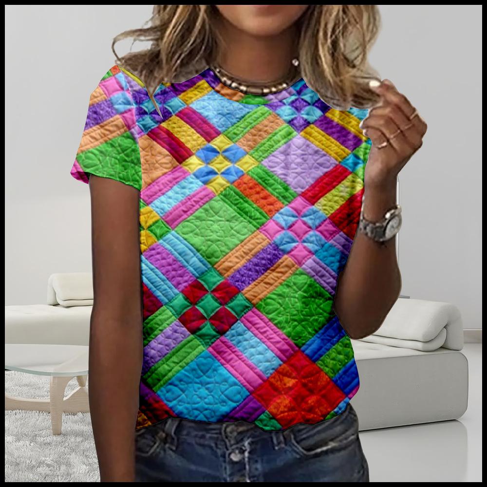 Floral Comfortable Stylish Simple Cartoon Short Sleeve T-Shirt Women's Digital Printing Slim Top