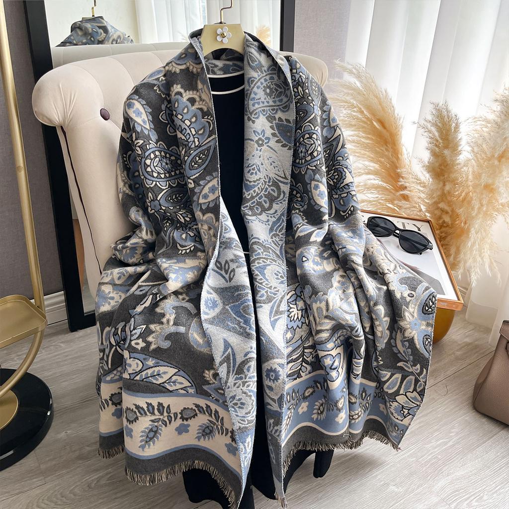 Luxury Women's Double-Sided Paisley Jacquard Scarf Cashmere  Cozy Shawl Winter Cold-Resistant Windproof Blanket Pashmina Wrap