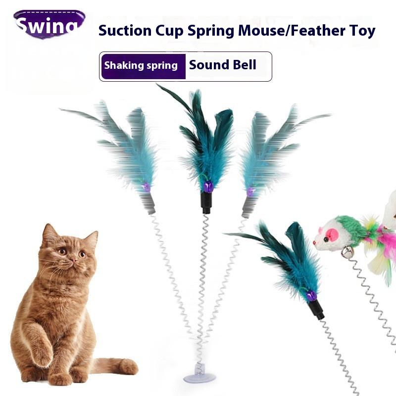 Colorful Suction Cup Type Cat and Mouse Suction Cup Spring Feather Cat Toy Cat Stick Pet Supplies