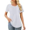 Womens T Shirts Short Sleeve Pleated  Casual Round Neck Summer Tops Blouses