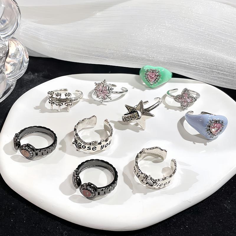 Enamel Dark Retro Retro Individual Cold Wind Opening Ring High Sense Love Stacking Ring