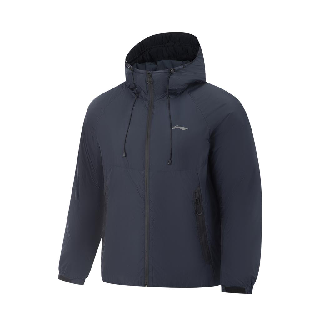 Li Ning Fitness Series Casual Fashion Urban Cycling Commuting Sports Hooded Loose Logo Cotton Jacket Men Jacket Navy-Blue AJMV257-5