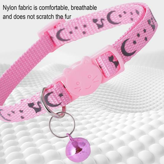 Cat Collar Adjustable Pet Collar with Bell And Safety Release Buckle Star Moon Print Breakaway Nylon Collar for Kitten Cats
