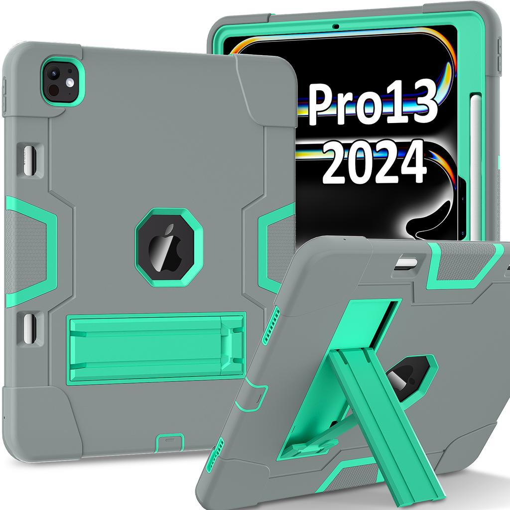 For iPad Pro 13 (2025)/13 (2024) Case Robot Style Silicone + PC Tablet Cover with Kickstand