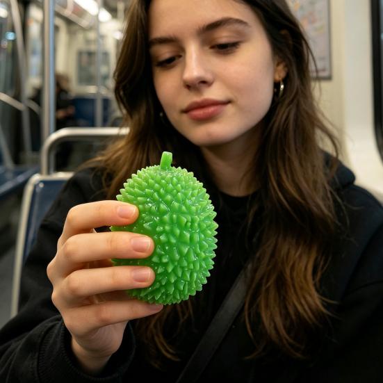 Stressabbau-Spielzeug Realistisches Durian-Quetschspielzeug, Linderung Falsche Tragbare Fokus-Weiche Dehnbare Simulierte Frucht-Sensorikball für Erwachsene Kinder