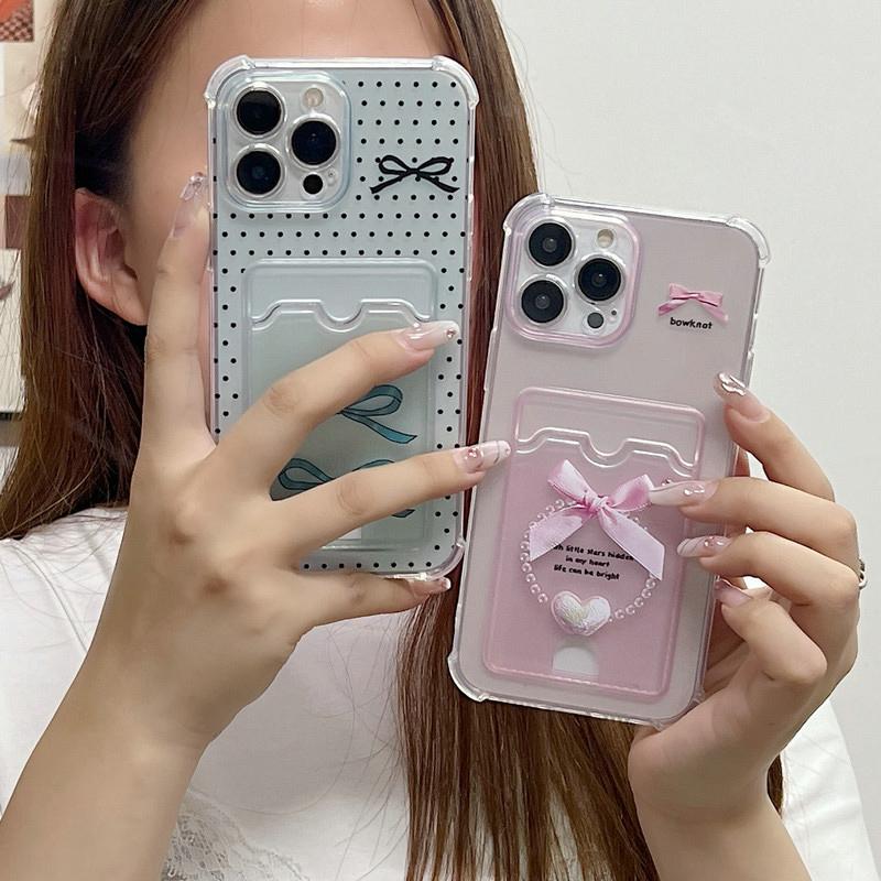 Lovely Bowknot Printed Soft TPU Clear Shockproof Casing Protective Cover Transparent Full Back Case