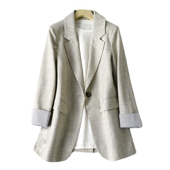 Women Suit Coat Lapel Long Sleeve Single Button Flap Pockets Suit Jacket Commuting Style Striped Cuffs Business Outwear