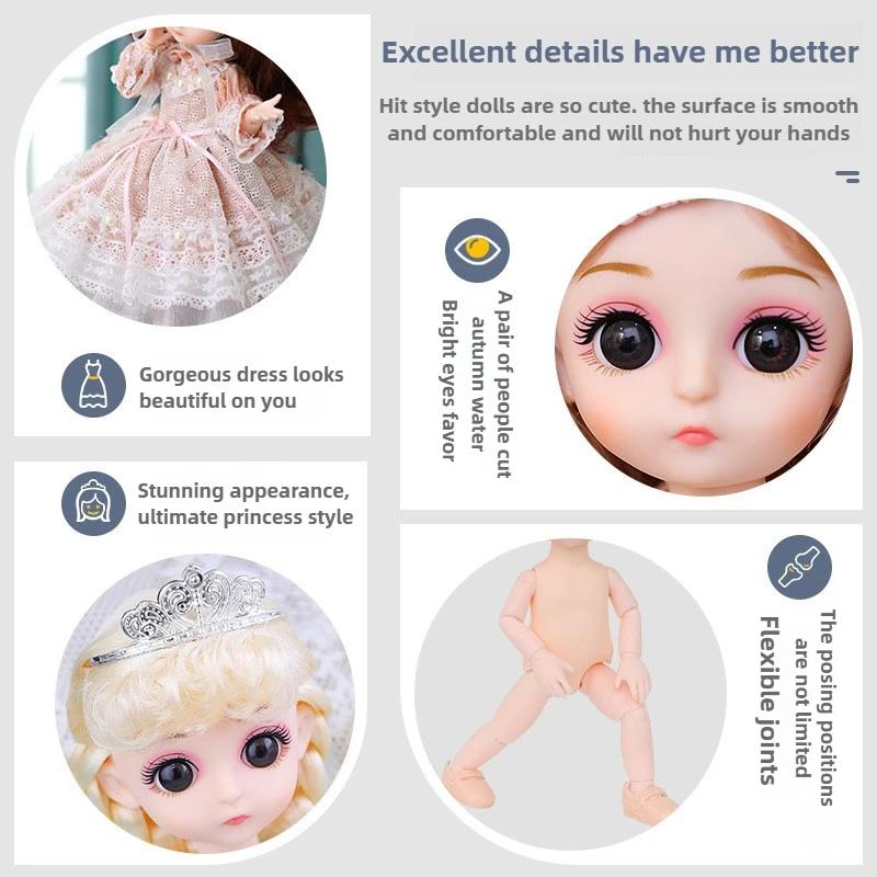 30cm 1/6 BJD Princess Doll Dress Up with Clothes Shoes 20 Joints Movable Cute Sweet Face Child Girl Birthday Gift Kids Doll Toy