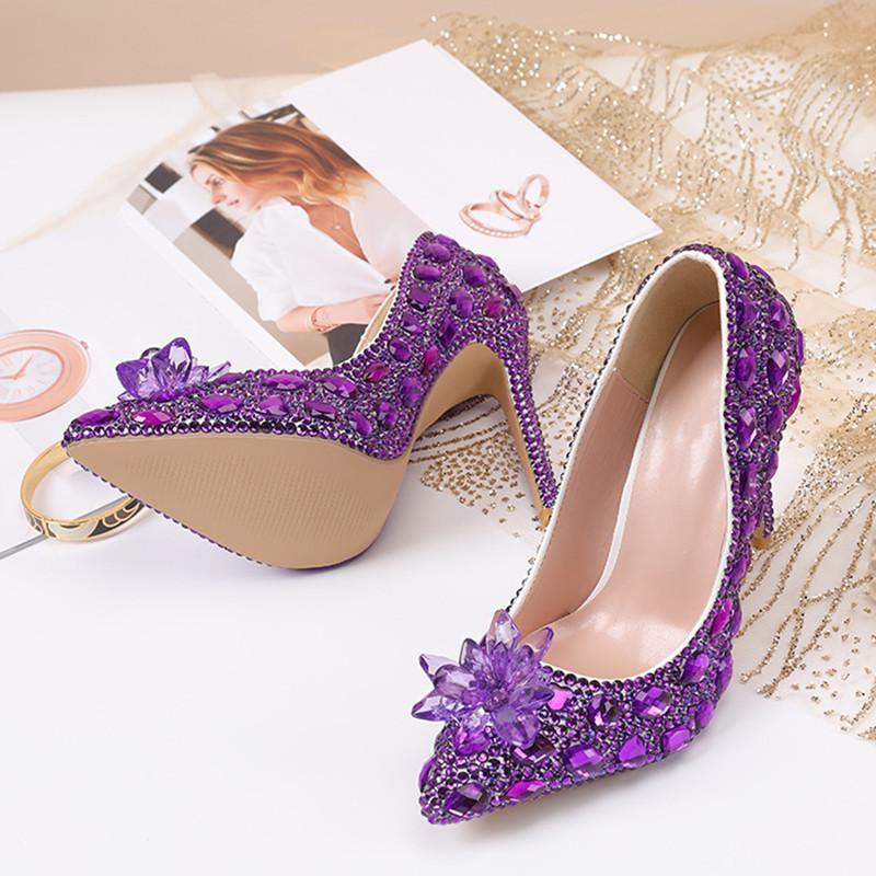 Fashion Luxury Handmade Full Diamonds Rhinestones Women Pumps Fashion Crystal Flowers Stiletto High Heels Lady Banquet Wedding Shones
