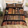 Vintage Books Bedding Set 3D Bookshelf Bedclothes King Kids Boys Brown Book Print Duvet Cover Set Of 2 Pillowcases