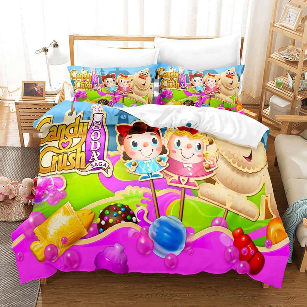 Játék Candy Crush Soda Saga Ágynemű Szett Egyágyas Kétágyas Teljes Queen King Méretű Ágyszett Felnőtt Gyerek Hálószoba Paplanhuzat Szettek Lakástextil