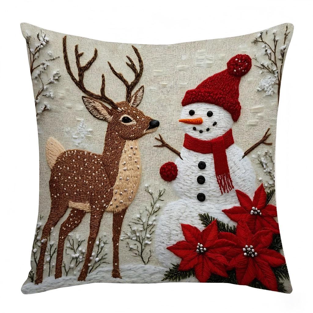 Christmas Reindeer and Santa Claus Pillowcase - Holiday Decoration Cushion Cover