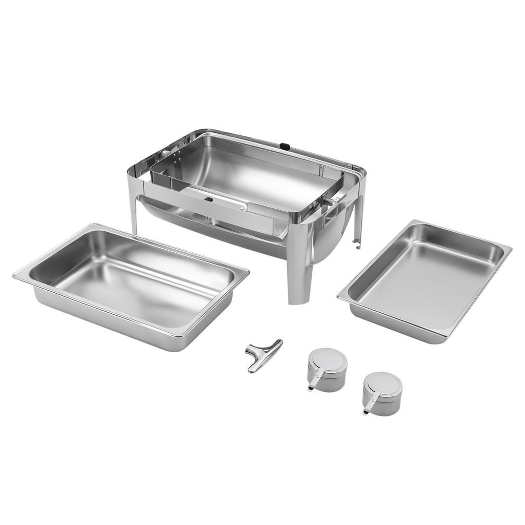 Roll Top Square Chafing Dish, Single Compartment 9L Buffet Server, 64x46x44cm Stainless Steel Food Warmer, Catering Supplies