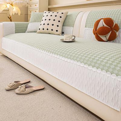 French Vanilla Style Sofa Pad Secure Non-Slip Straight-Line Row Couch Cover Cloth Fresh Four Season Universal Abrasion-Resistant Fabric