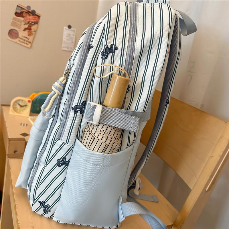 Striped Backpack with Horse Pattern and Front Pocket for School and Daily Use