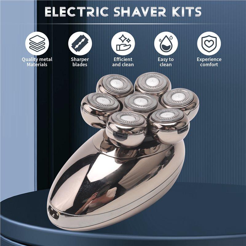 A78E-Gift For Men 7-Head Electric Shaver USB Rechargeable Stainless Steel Blades For Men' S Quick Shave Beard& Hair Trimmer Silv