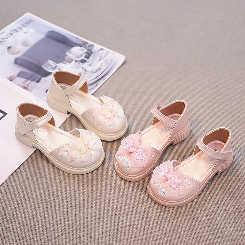 Spring Girls Vintage Princess Shoes Embroidered Leather Shoes Hanfu Matching Korean Soft Sole Flats