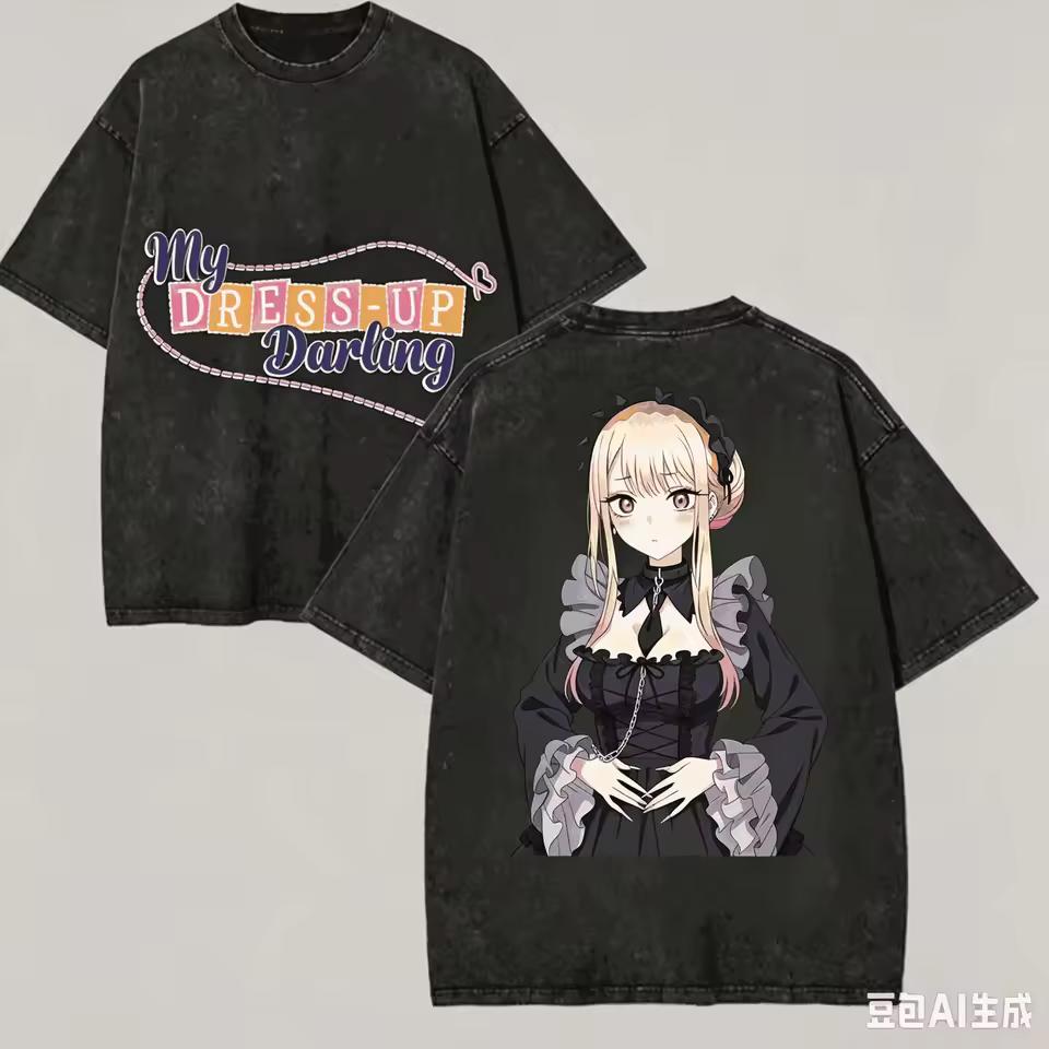 My Dress Up Darling Marin Two Side Vintage Washed Gothic Aesthetic T-Shirt Unisex Oversized Y2K Streetwear Cotton Graphic Tee