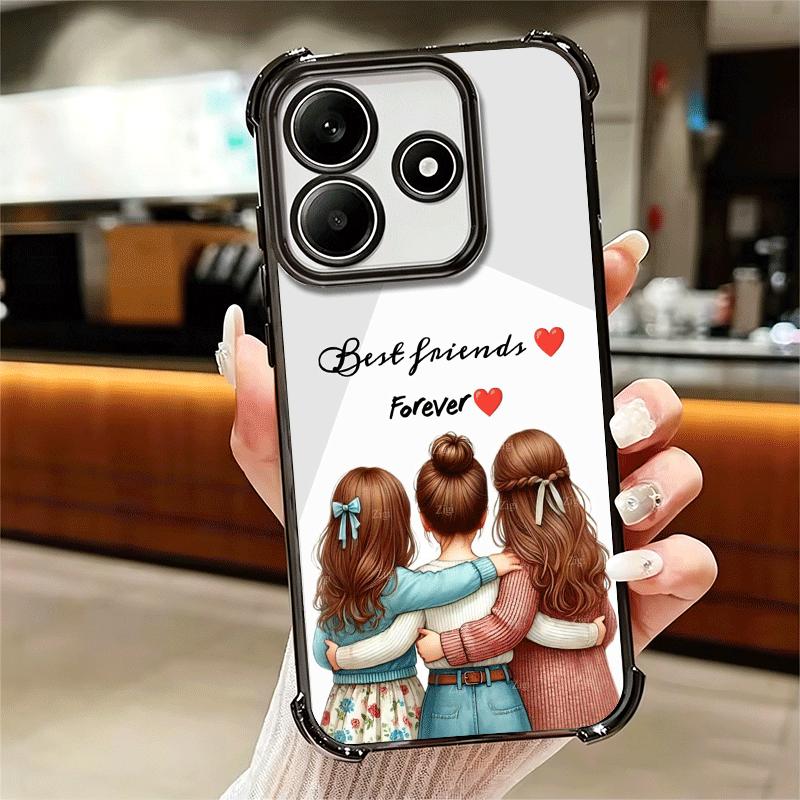Best Friends Forever Girls Plating Phone Case For Xiaomi Redmi Note 14 15 Pro Plus 13 12 11 11S 11T 10 9S 9 5G Anti-Fall Airabag