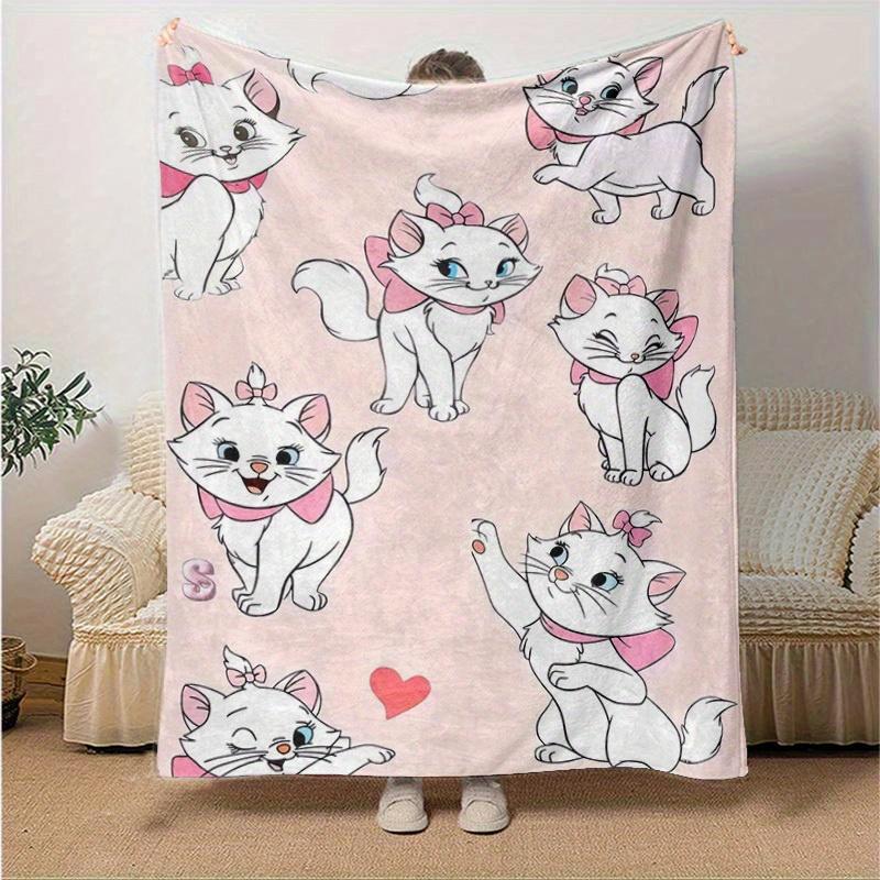 1PC Cartoon Marie Cat Print Blanket, Seasonal Universal, Home Decoration, Throw Blankets, Cute Marie Cat Design, Soft Flannel Throw Blanket, Versatile