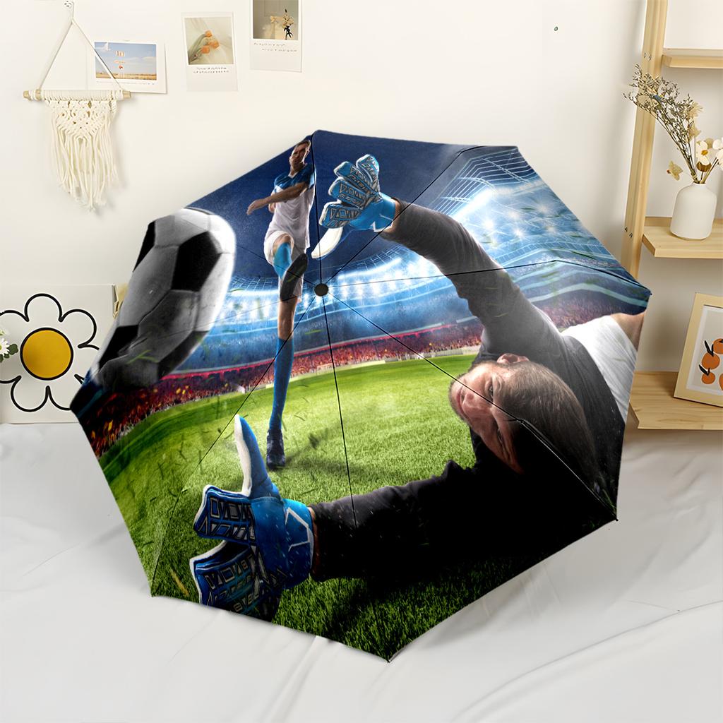 Goalkeeper Action Field. Outdoor Automatic Umbrella Compact 8-Rib Lightweight Durable Plastic & Iron Travel Essential Vibrant Pattern Umbrella