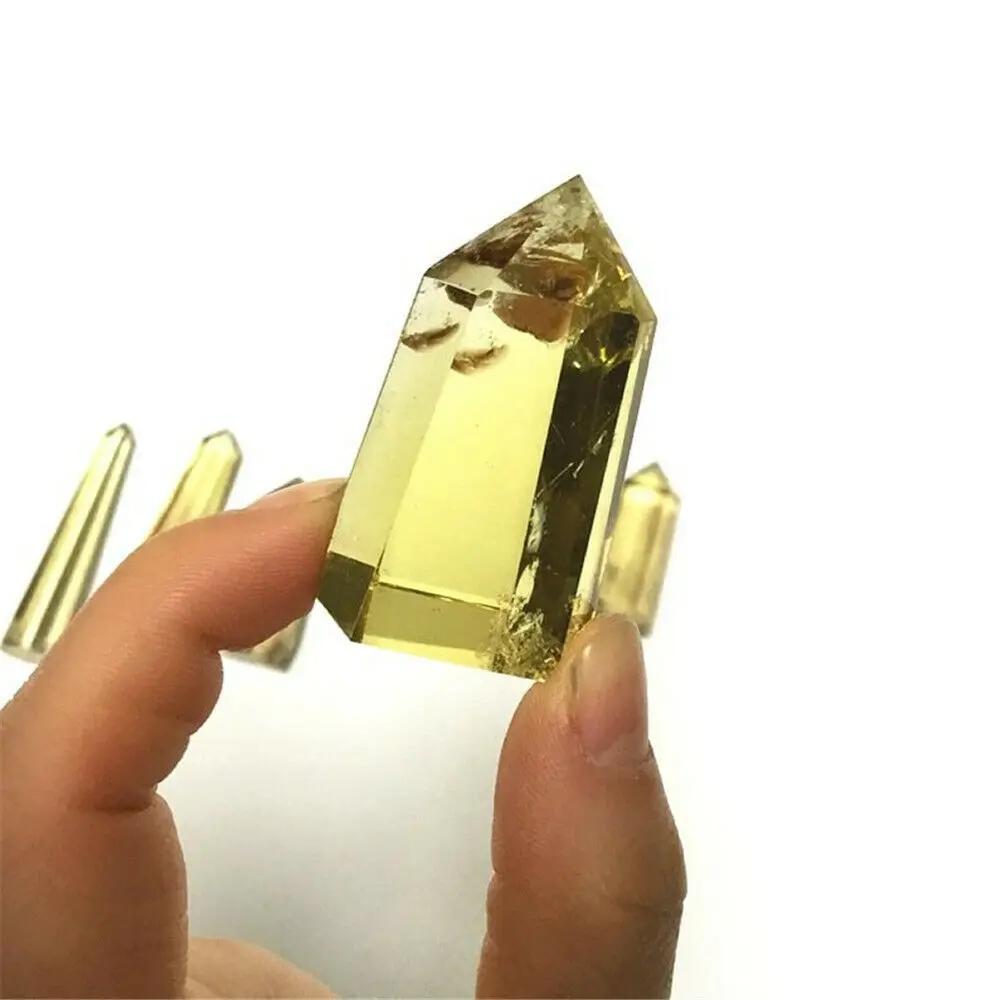 Natural Rare Citrine Healing Crystal Hexagonal Pointed Reiki Chakra Faceted Prism Wand Carved Stone Figurine Home Decor