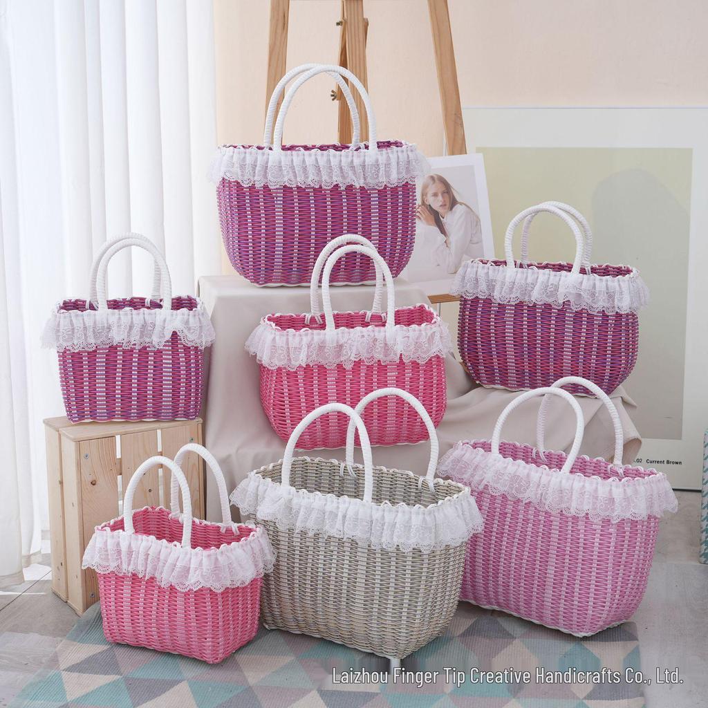 Colorful Woven Plastic Basket: Handheld Souvenir Gift, Imitation Rattan, Ladies' Bath & Storage Basket