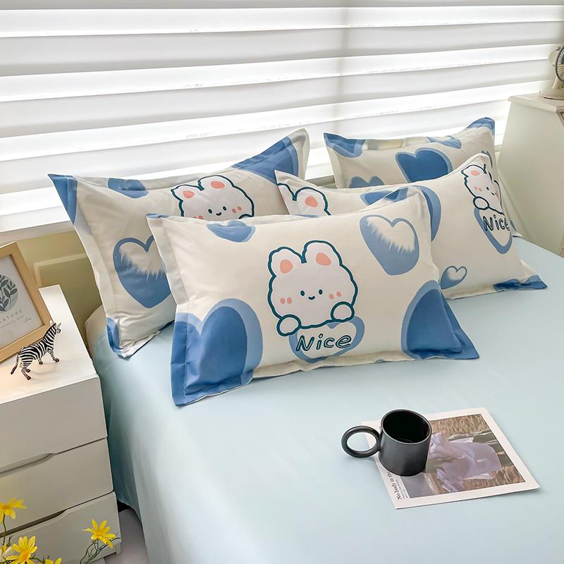 Blue Love Soft Duvet Cover Set Heart Shaped Lovely Rabit Print Beding Sets for Women Young Girls Tens Bed Linen Set Flat Shet Reversible Covers