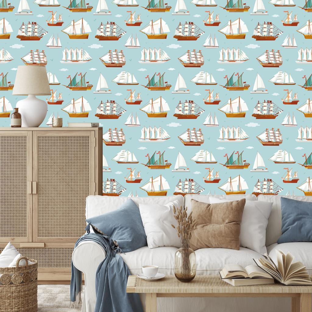 Wallpaper Sailing ships from different eras for living room and bedroom 50x1000