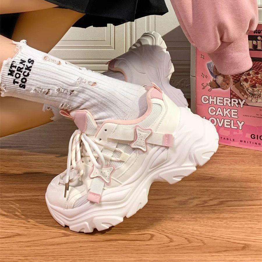 2025 Autumn New Sports Shoes Women's Popular Little White Shoes Breathable and Versatile Niche Light Casual Height Increase Dad Shoes