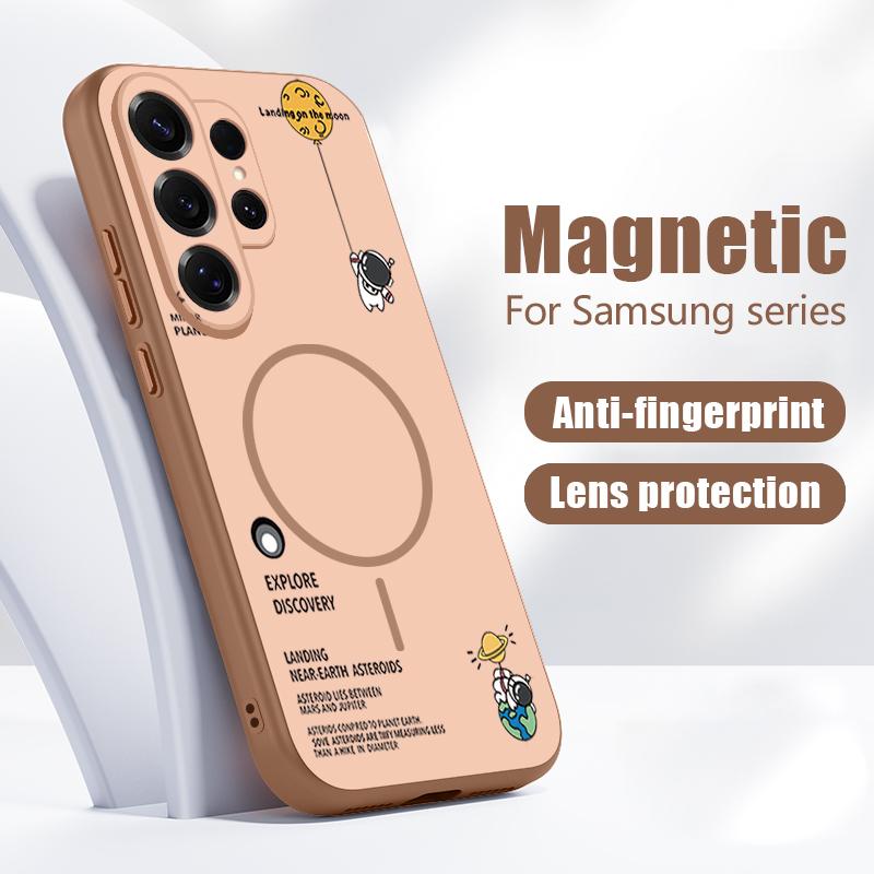 Magnetic For Magsafe Case For Samsung Galaxy S26 Ultra S25 Edge S24 Plus S23 FE S22 A54 A55 A56 5G Hanging Astronaut Pattern Matte Cover