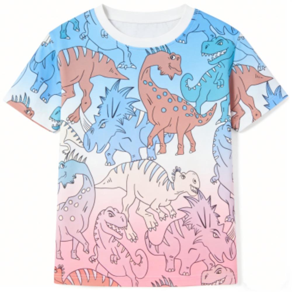 Kids T-shirt Colorful Cartoon Dinosaur 3D Print Kids Short Sleeves T-Shirt Loose Casual Summer Outdoor Boy and Girl Tees Tops