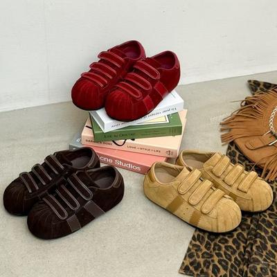 Ugly Cute Shell Head Women's New Retro Matte Leather Velcro Big Head Board Shoes Women's Single Shoes