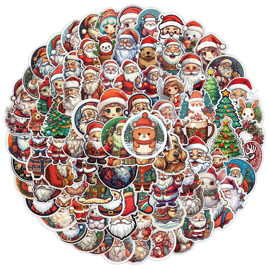 100 Retro Christmas Graffiti Stickers Car Mobile Phone Water Cup Decoration Stickers Waterproof Creative Stationery Stickers