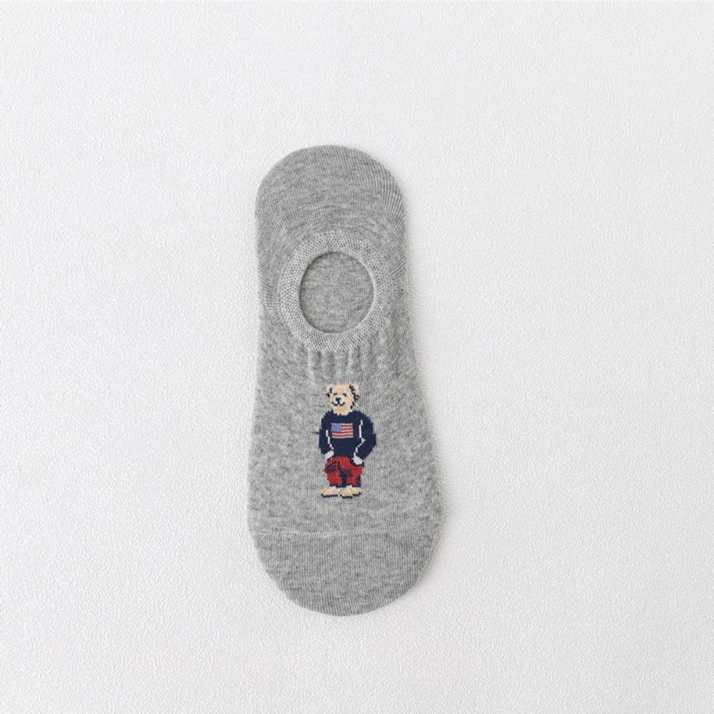 Socks Bear Invisible Cotton Casual Hosiery Men's Boat Socks Korean Style Socks Middle Tube Hosiery