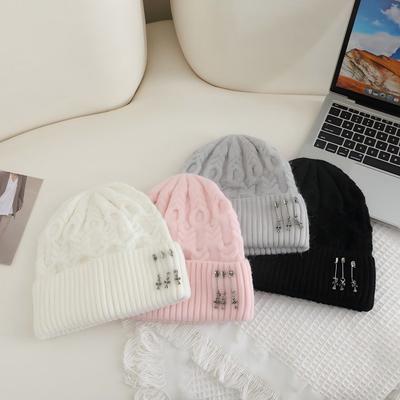 Neuer Herbst- und Winter-Hut aus Pinwolle im koreanischen Stil für Damen, niedlicher, süßer Strick-Pullovermütze, warm, winddicht, Kältemütze