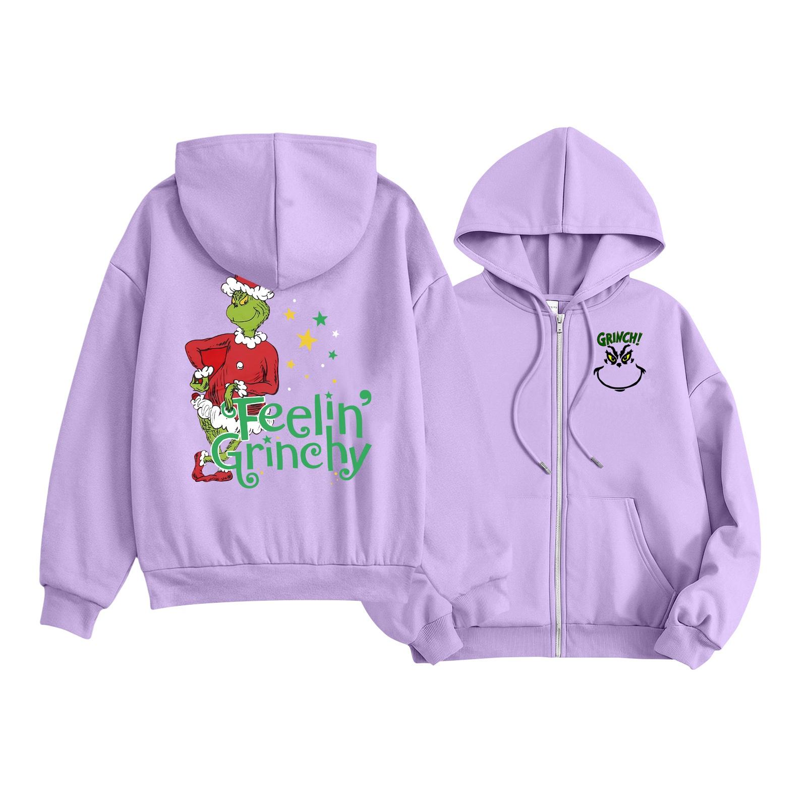 

Детская мода Легкая толстовка с капюшоном на молнии с длинным рукавом Рождественская толстовка с принтом с карманами 110 фиолетовый