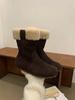 2025 Autumn and Winter New Round Head Leather Matte Plush Thin Martin Snow Shoes Warm Boken Women's Short Boots