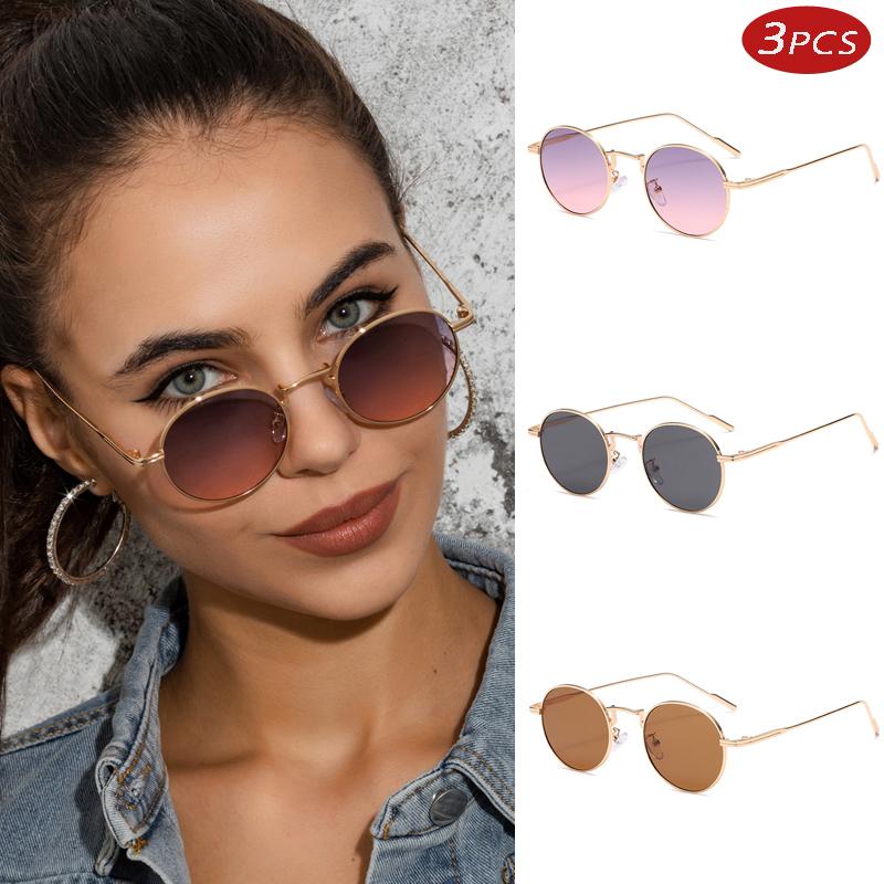 3pcs Pack Classic Small Frame Round Sunglasses Women/Men Brand Designer Alloy Mirror Sun Glasses Vintage Eyeglass UV400