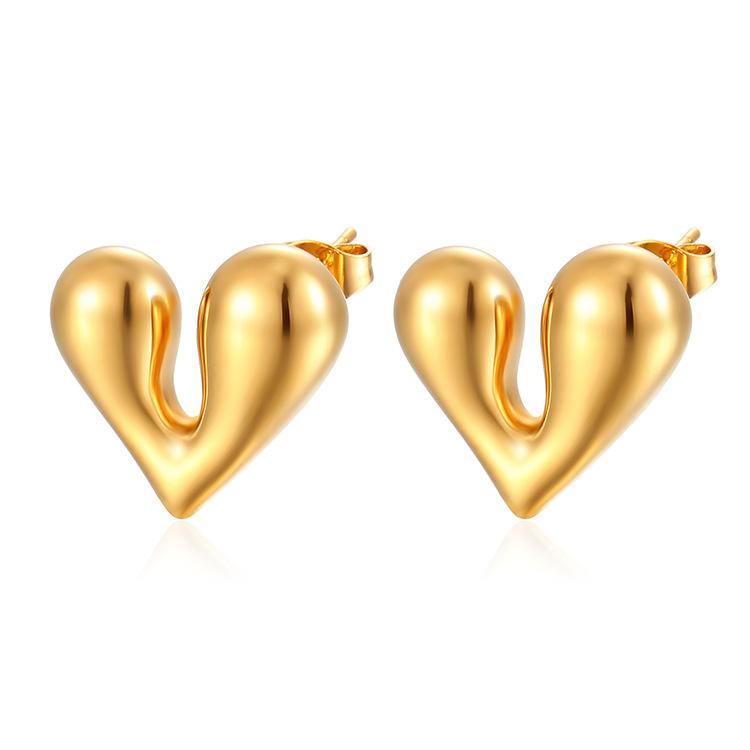 Popular Earrings 18K Gold Stainless Steel Personalized Liquid Love Stud Earrings Design Sense Earrings