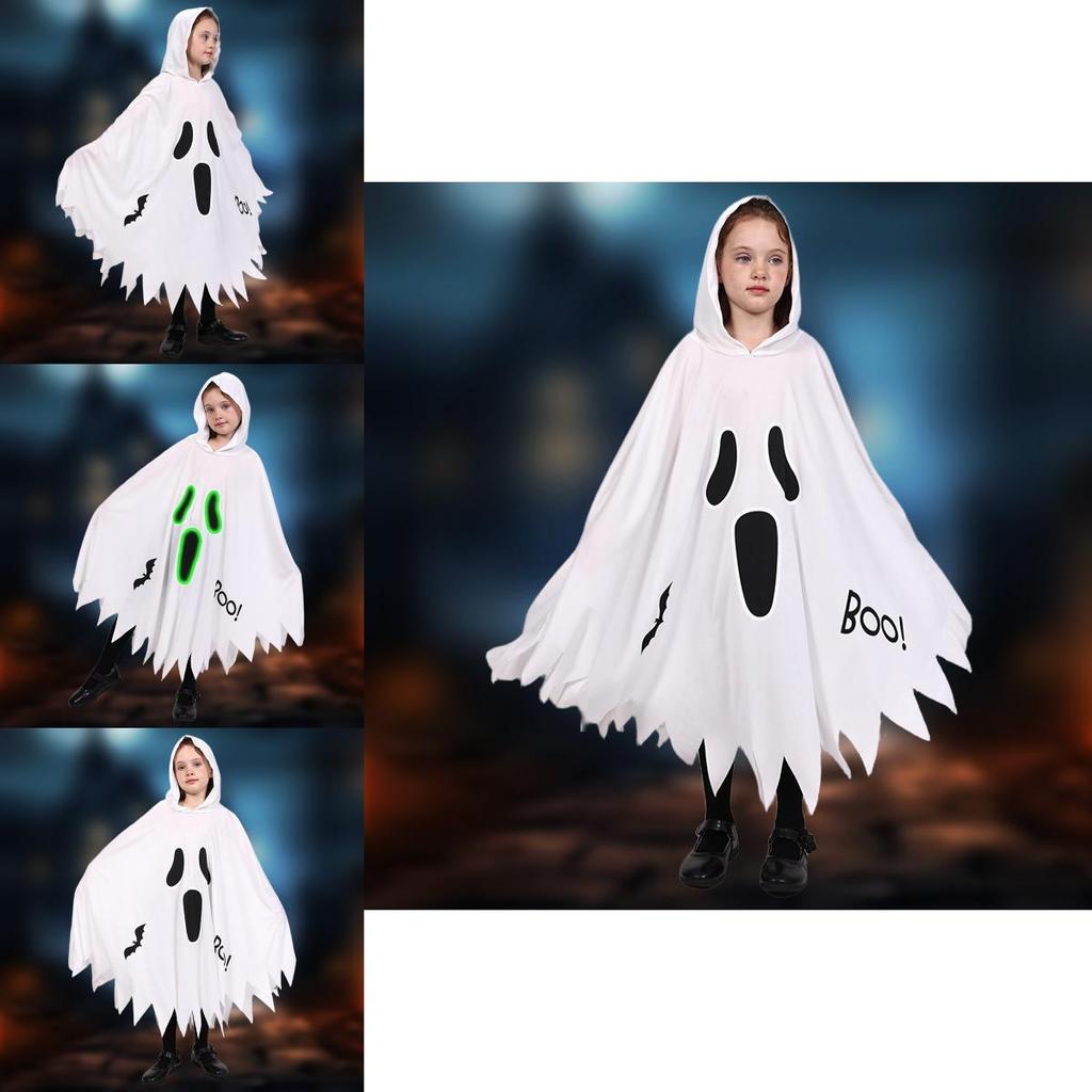 Children Ghost Skeleton Cape With Night Glow For Theater And Cosplay