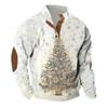 Christmas Print 3-button - Men's Stand Up Collar Sweatshirt, Outdoor Casual Hoodie With Buckle