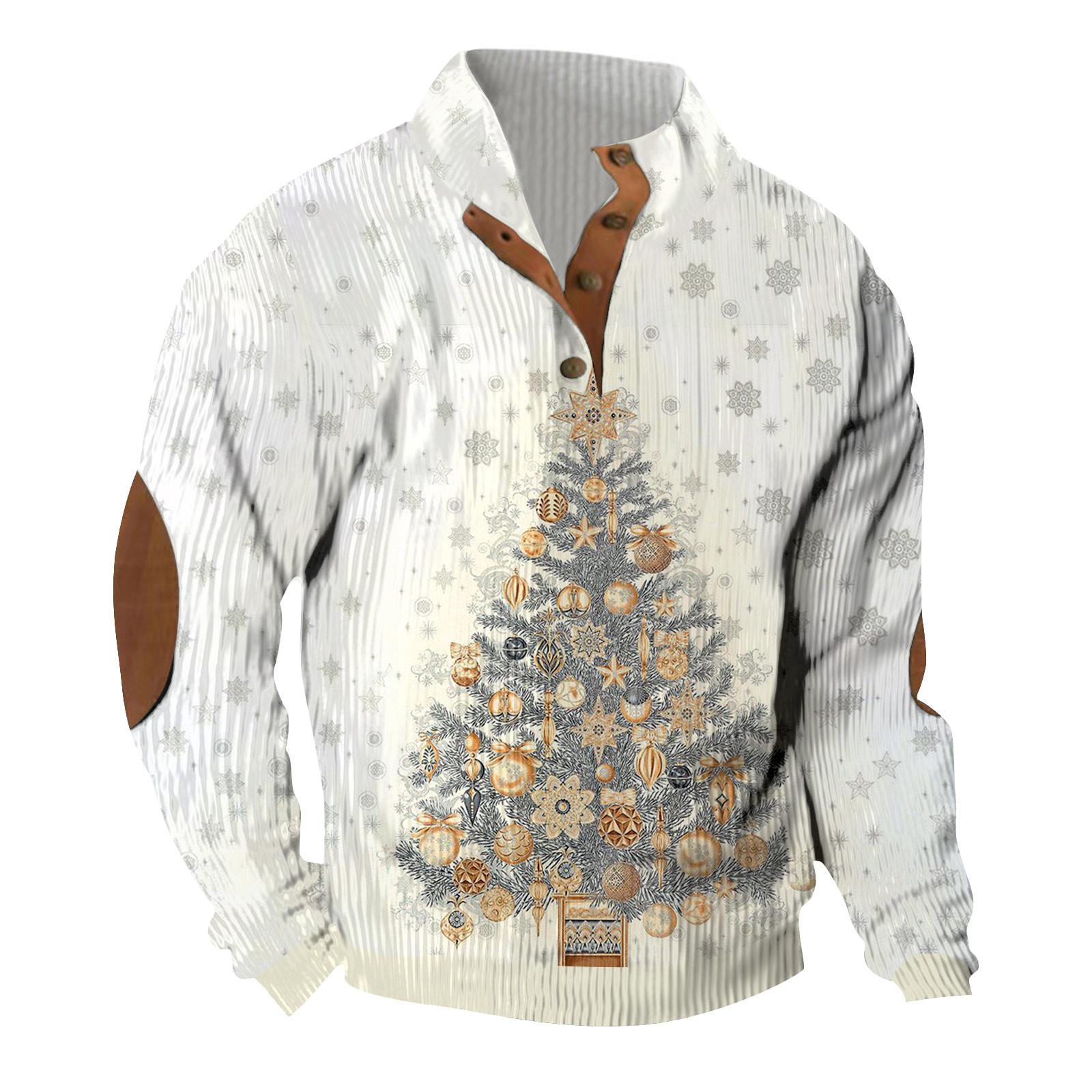 

Рождественский принт, 3 пуговицы - мужская толстовка с воротником-стойкой, повседневная толстовка с капюшоном и пряжкой M белый