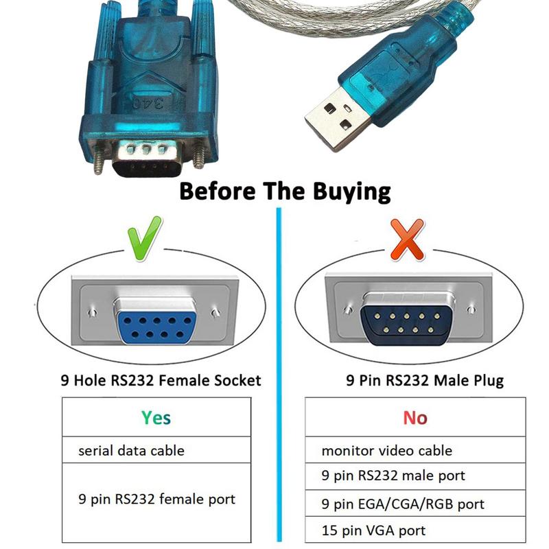 High Quality USB 2.0 To Serial RS-232 DB9 9Pin Adapter Converter Cable Length 0.8M USB TO RS232 SUPPORT WIN10
