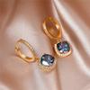 Luxury Female Square Crystal Rainb Ow Stone Classic Gold Color Wedding  For Women Vintage Black Zircon Hoop Earrings