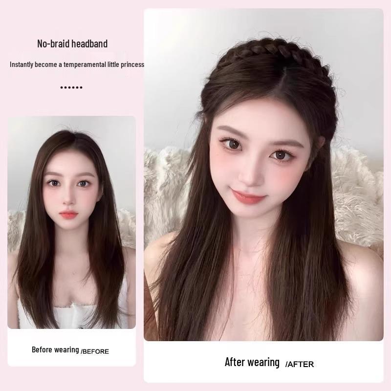 Gourd Braid High Crown Hair Extension - Non-Slip Fishtail Headband with Teeth, Conceals White Hair