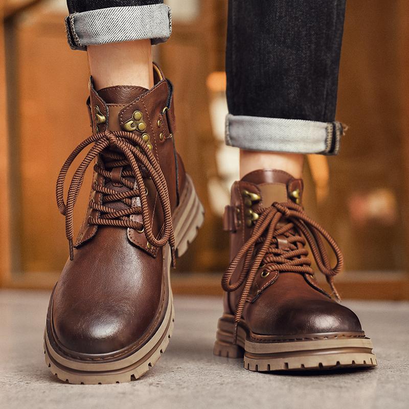 High-end Leather Tooling Boots Men's High-top Retro Martin Boots New