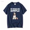 Bearded Collie T-Shirt Meine Bedürfnisse sind einfach Hund Kaffee Lesen Buch Lang- oder Kurzarm Vintage Gewaschen Dehnbar Unisex